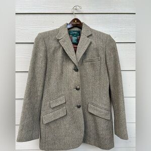 Ralph Lauren Vintage 80s Tweed Brown Herringbone Wool Equestrian Blazer Sz 6